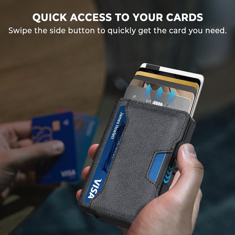BESSIO Slim Wallet for Men - Minimalist Mens Wallet with Money Clip, Aluminum Pop Up Card Case and Leather Slots Credit Card Holder RFID Blocking Wallet for Men with Gift Box - Image 3